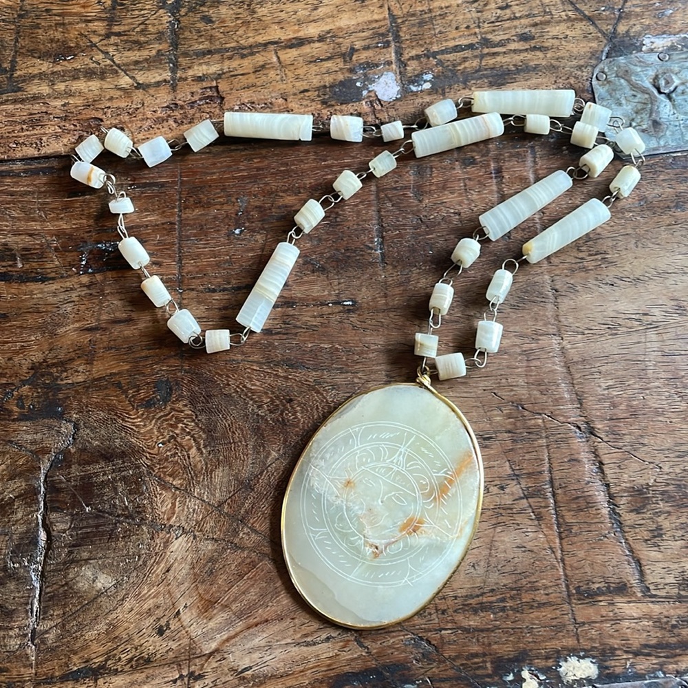 Estate Vintage Hand Carved Onyx Necklace - Picture 3 of 3